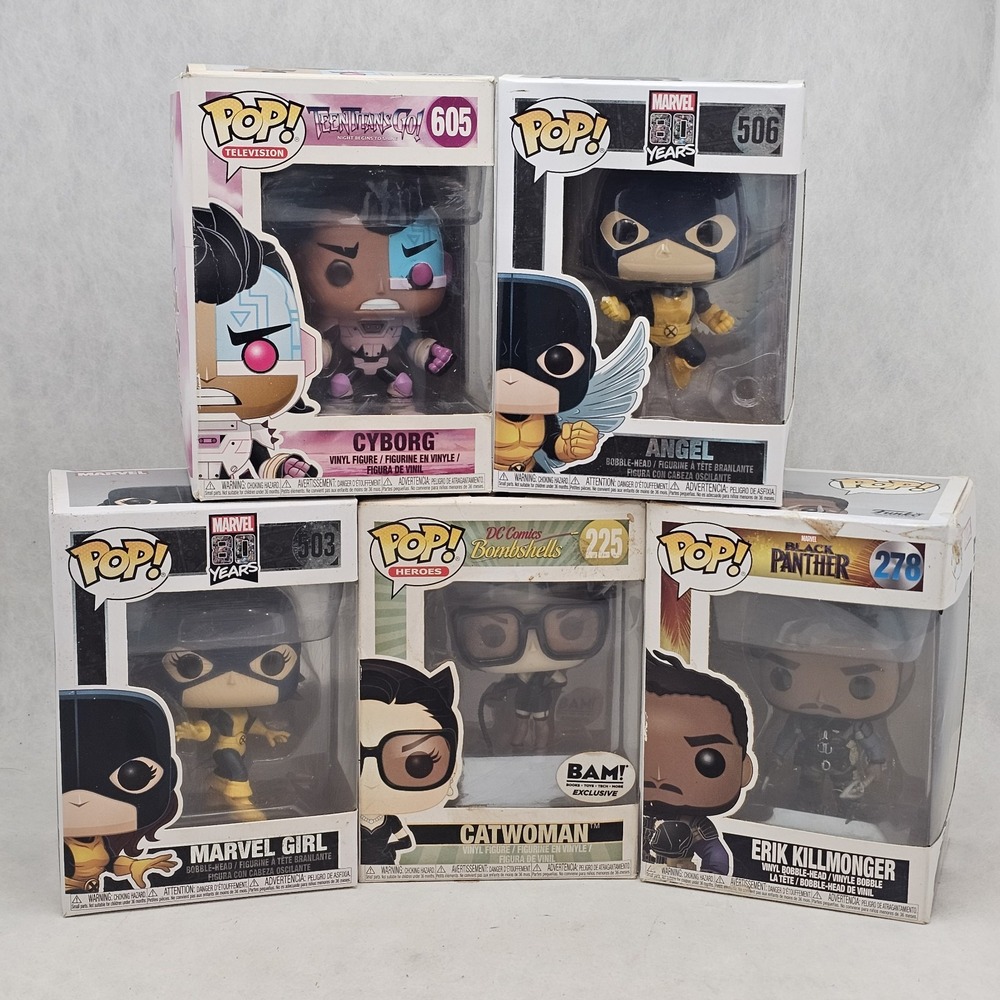 Lot of 5 OOB Funko Pop Marvel & DC Cyborg Angel Marvel Girl Catwoman Killmonger